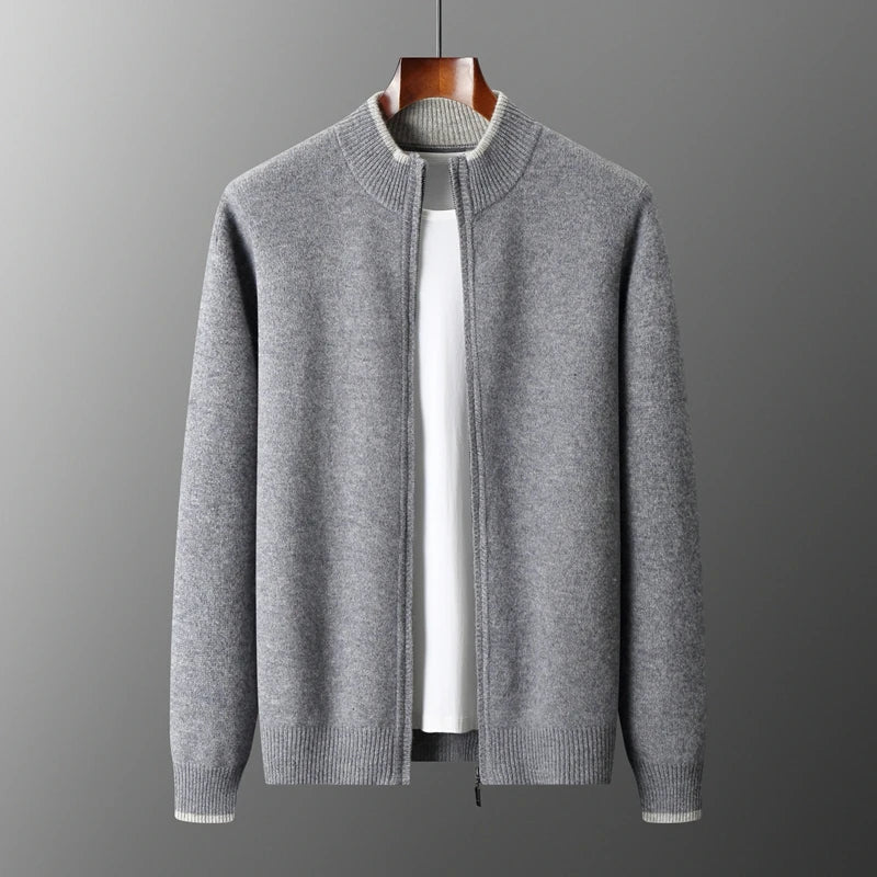Men's Classic Zip Jacket with Ribbed Collar | L&S - 6 - London-stylehouse.com