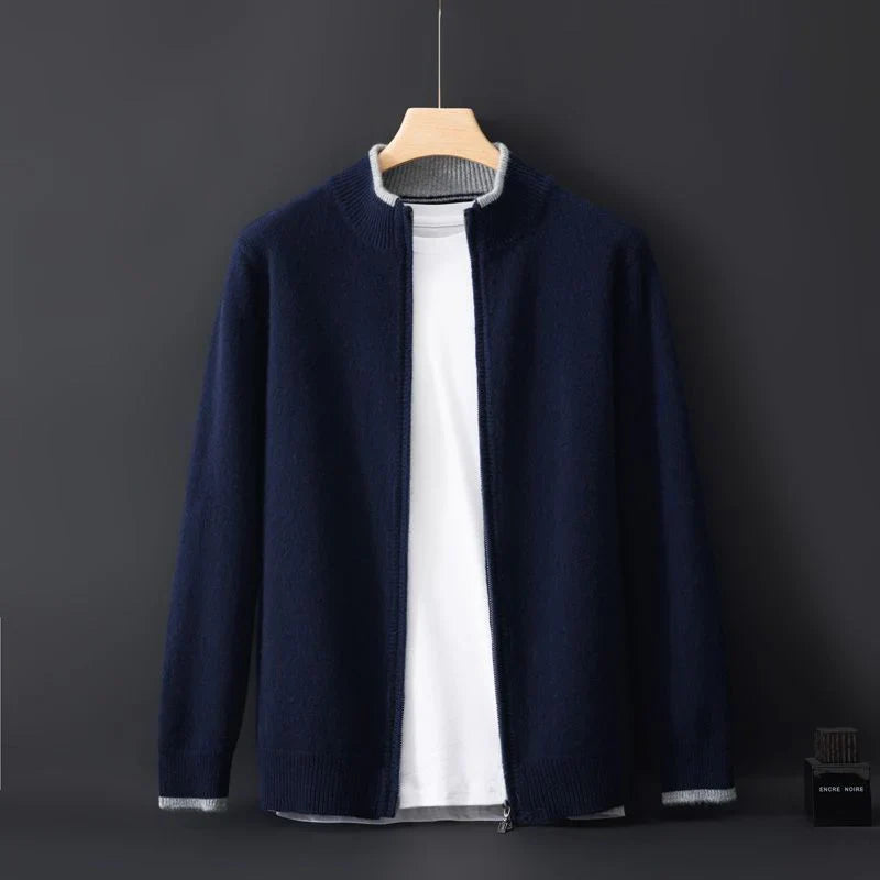 Men's Classic Zip Jacket with Ribbed Collar | L&S - 7 - London-stylehouse.com