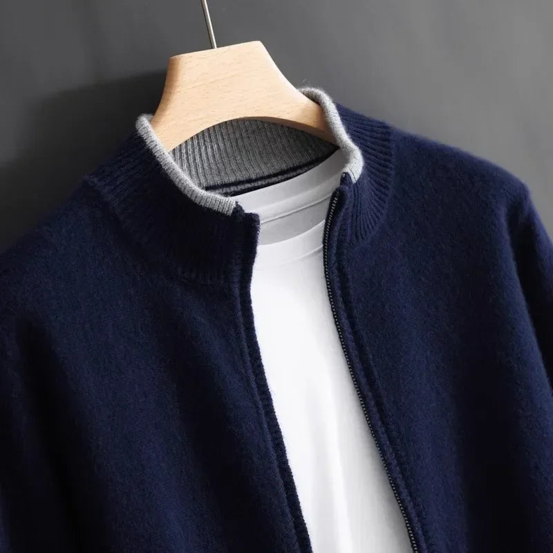 Men's Classic Zip Jacket with Ribbed Collar | L&S - 8 - London-stylehouse.com