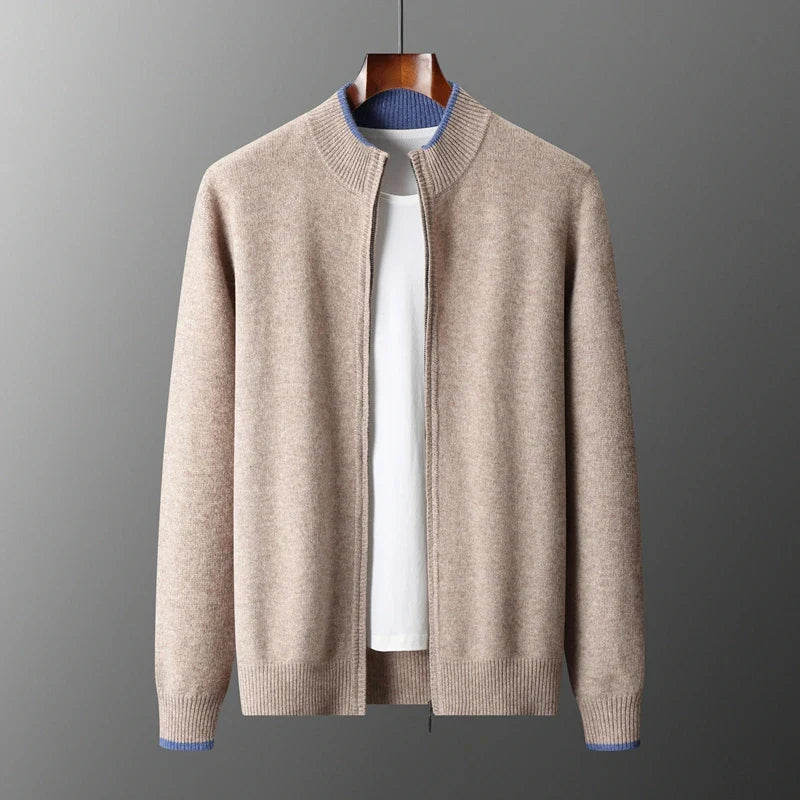 Men's Classic Zip Jacket with Ribbed Collar | L&S - 9 - London-stylehouse.com