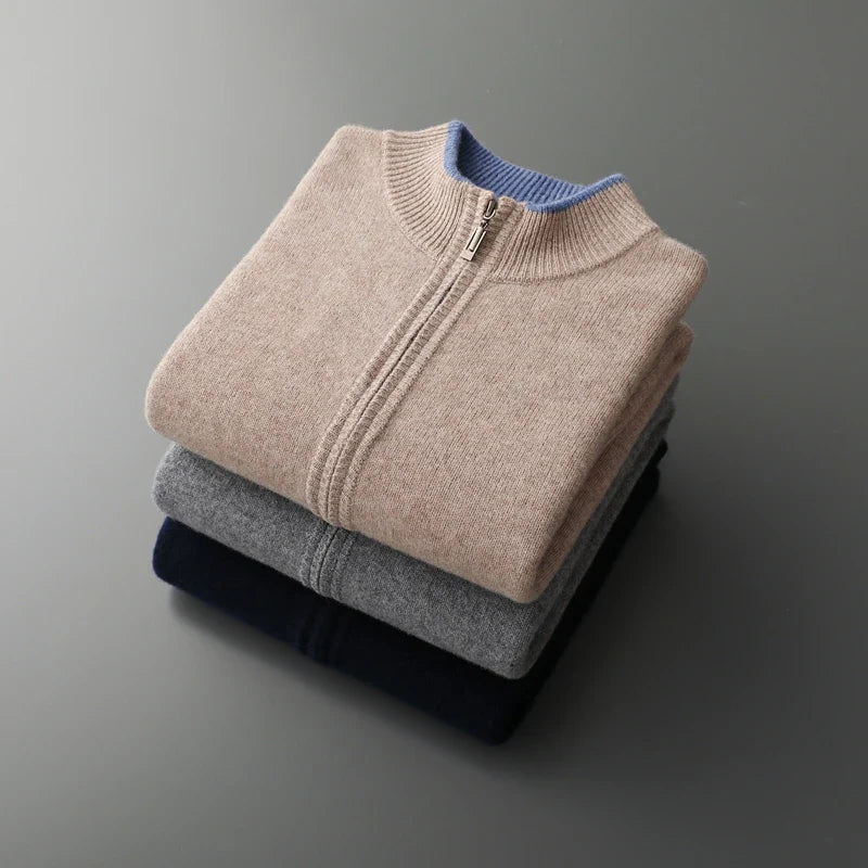 Men's Classic Zip Jacket with Ribbed Collar | L&S - 14 - London-stylehouse.com