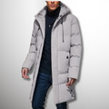 Men's Long Hooded Puffer Jacket with Functional Pockets | L&S - 1 - London-stylehouse.com