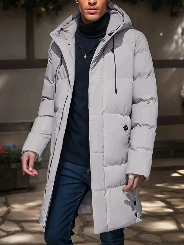 Men's Long Hooded Puffer Jacket with Functional Pockets | L&S - 2 - London-stylehouse.com