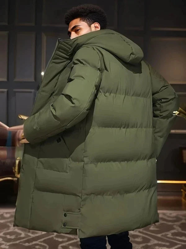 Men's Long Hooded Puffer Jacket with Functional Pockets | L&S - 5 - London-stylehouse.com