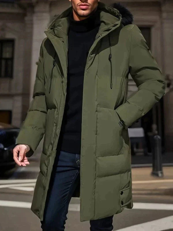 Men's Long Hooded Puffer Jacket with Functional Pockets | L&S - 6 - London-stylehouse.com