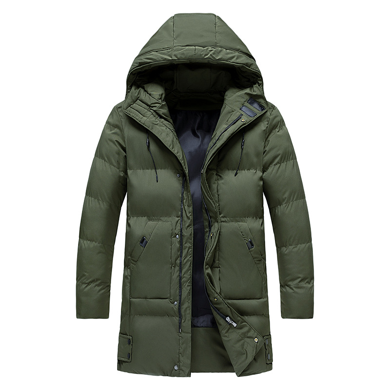 Men's Long Hooded Puffer Jacket with Functional Pockets | L&S - 7 - London-stylehouse.com