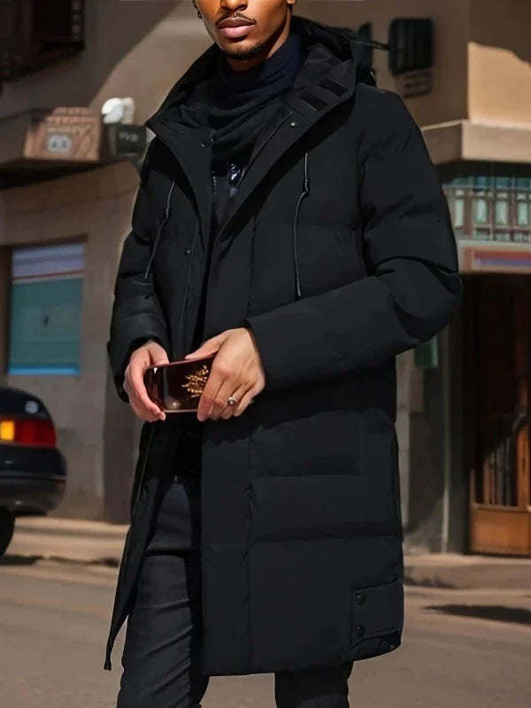 Men's Long Hooded Puffer Jacket with Functional Pockets | L&S - 8 - London-stylehouse.com