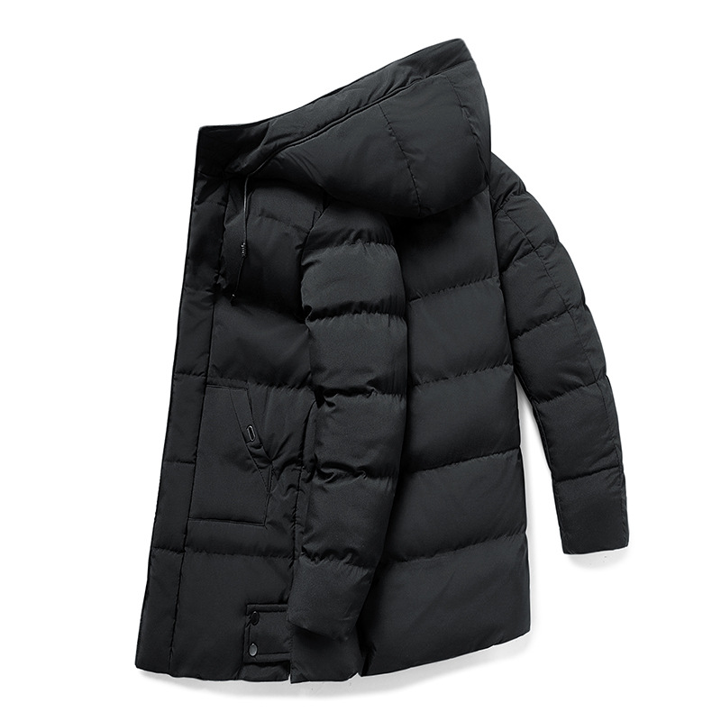 Men's Long Hooded Puffer Jacket with Functional Pockets | L&S - 14 - London-stylehouse.com