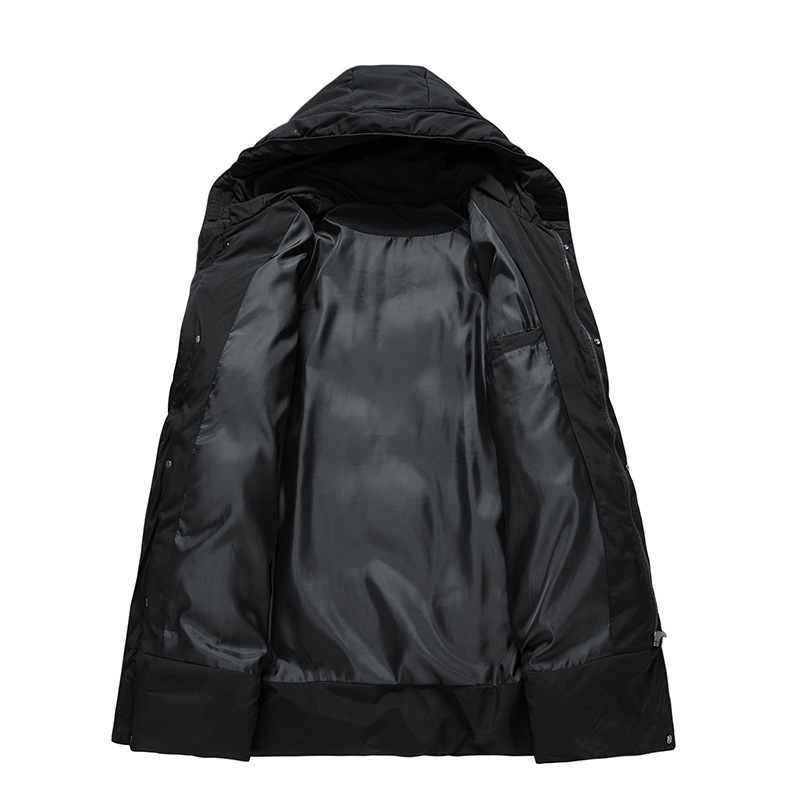 Men's Long Hooded Puffer Jacket with Functional Pockets | L&S - 17 - London-stylehouse.com