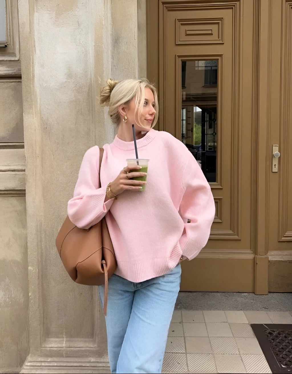 Pullover Women's Oversized Sweater with Balloon Sleeves | L&S - 3 - London-stylehouse.com