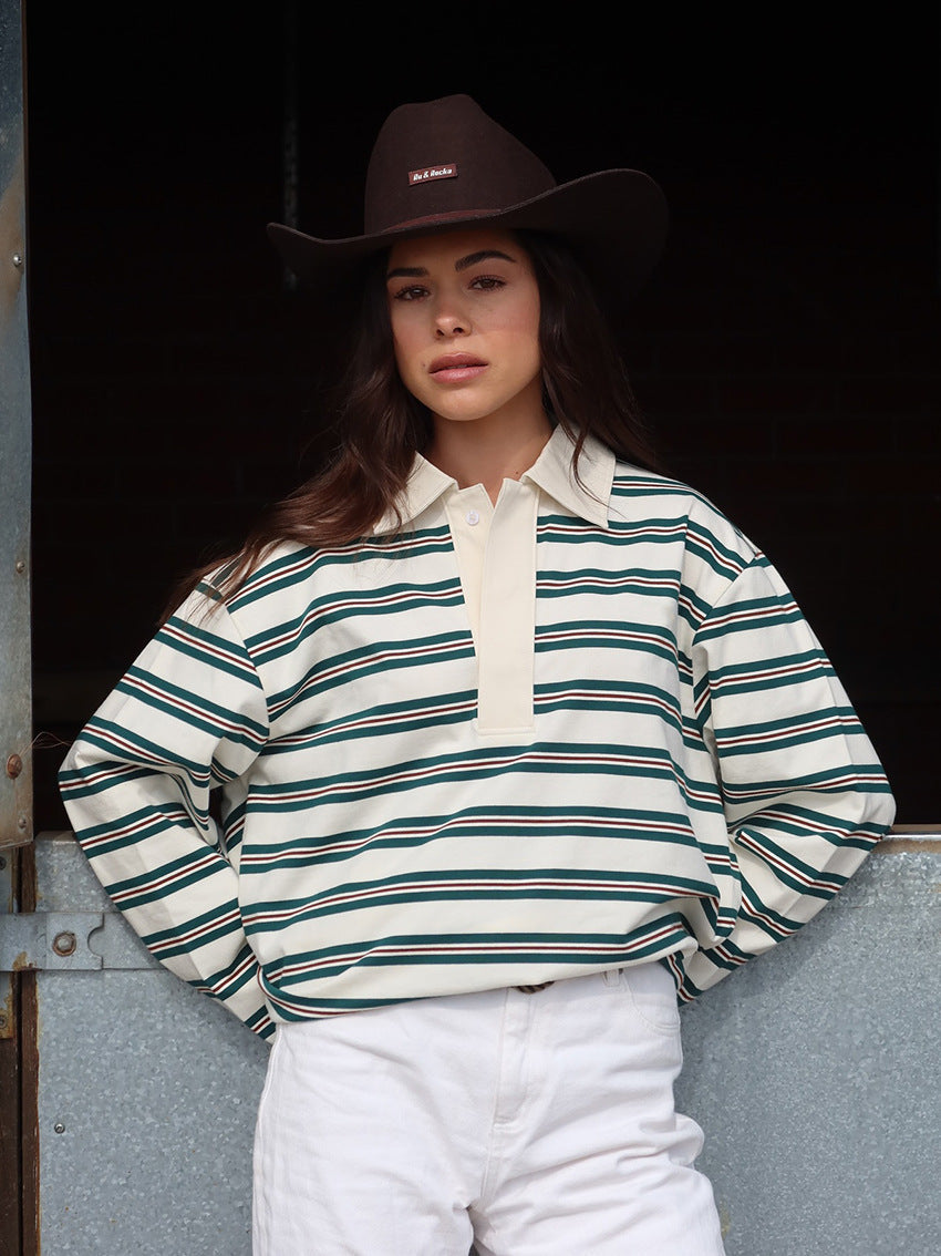 Pullover Women's Striped Relaxed Fit with Collar | L&S - 1 - London-stylehouse.com