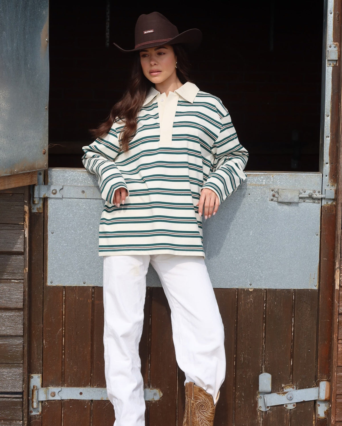 Pullover Women's Striped Relaxed Fit with Collar | L&S - 2 - London-stylehouse.com