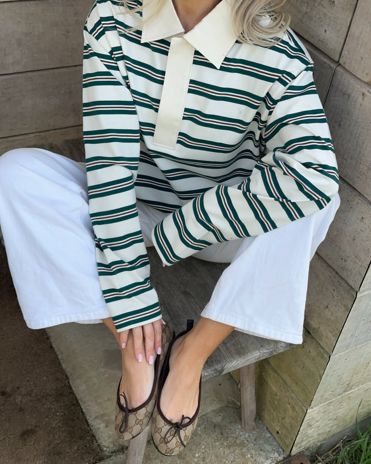 Pullover Women's Striped Relaxed Fit with Collar | L&S - 6 - London-stylehouse.com