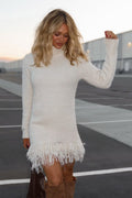 Turtleneck Mini Dress for Women's with Fringed Hem | L&S - 1 - London-stylehouse.com