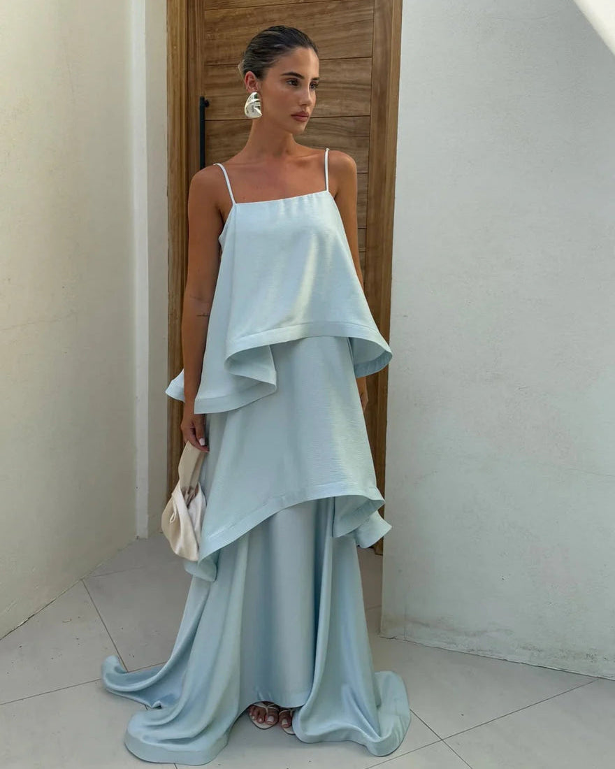 Maxi Dress Women's Flowing Silhouette with Layered Skirt | L&S - 3 - London-stylehouse.com