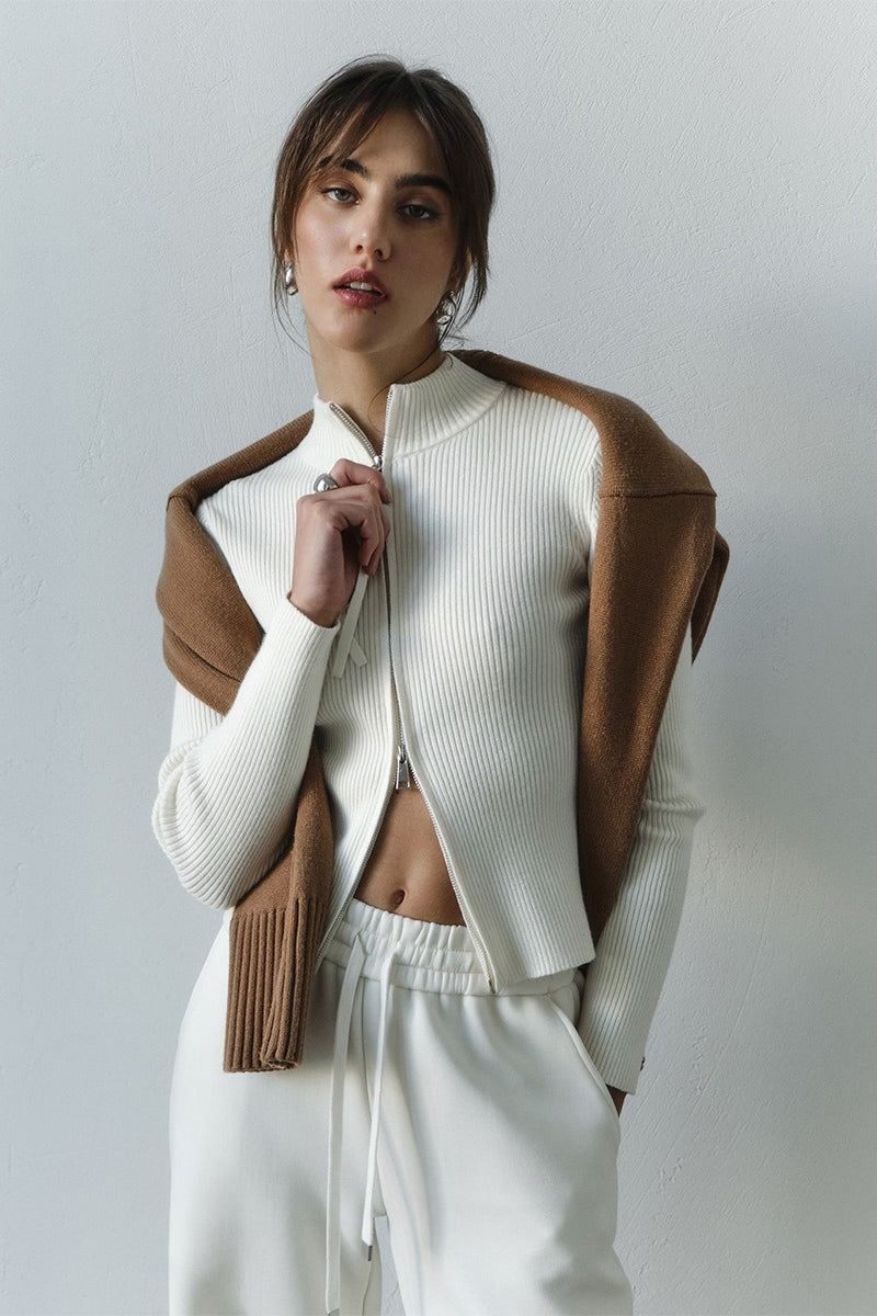 Cardigan Women's Fitted Zip-Up Design with Stand Collar | L&S - 5 - London-stylehouse.com