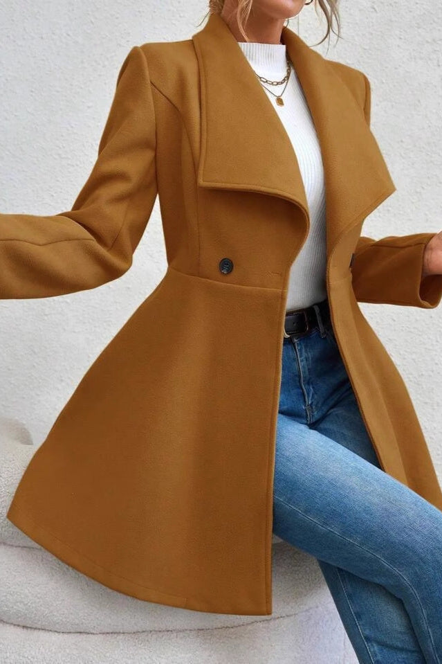 Coat Women's Tailored Flared Design with Open Collar | L&S - 14 - London-stylehouse.com