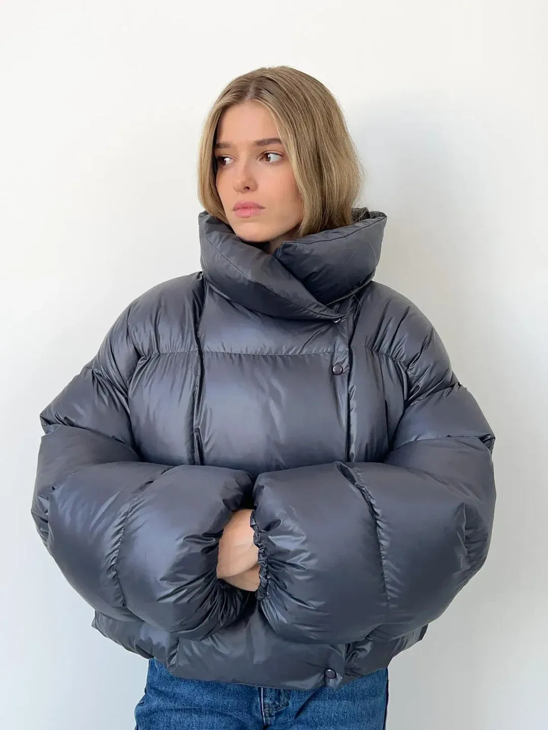 Puffer Jacket Women's with High Neck and Oversized Fit | L&S - 1 - London-stylehouse.com
