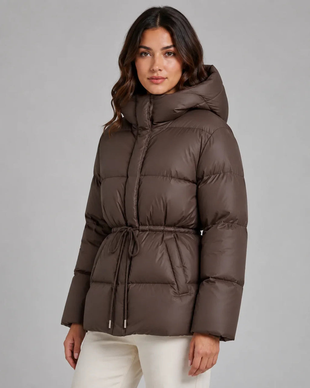 Women's Puffer Jacket with Adjustable Waist and Hood | L&S - 1 - London-stylehouse.com