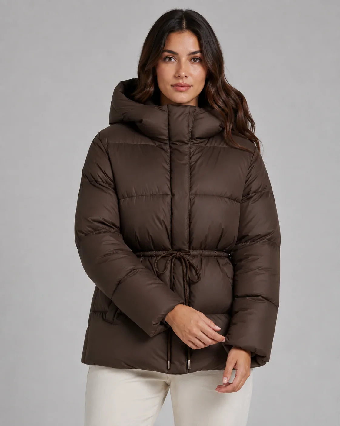 Women's Puffer Jacket with Adjustable Waist and Hood | L&S - 2 - London-stylehouse.com