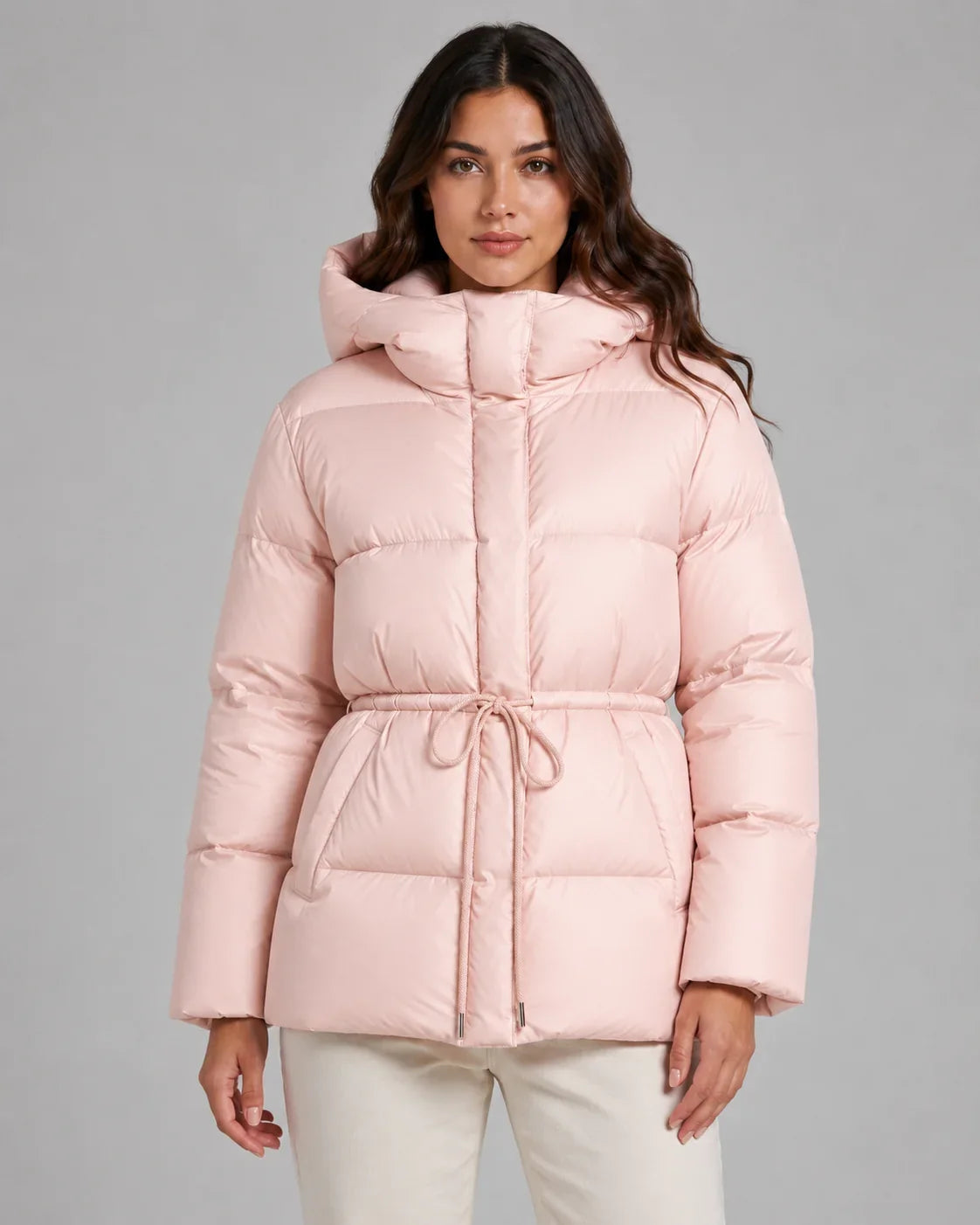 Women's Puffer Jacket with Adjustable Waist and Hood | L&S - 4 - London-stylehouse.com