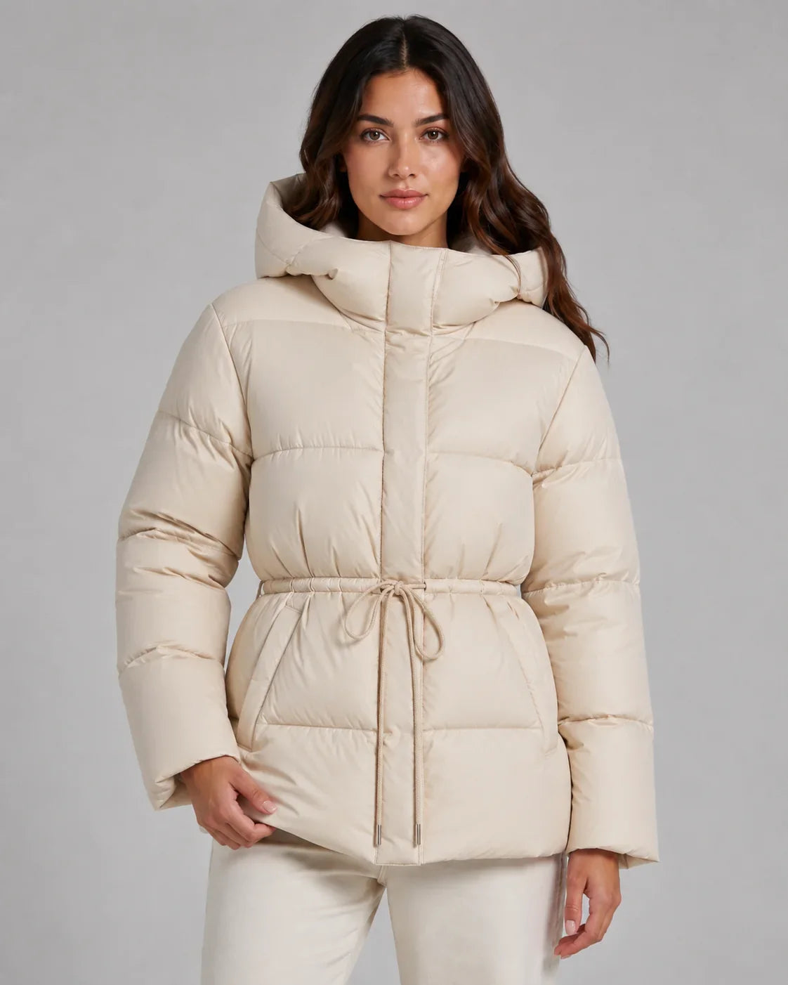 Women's Puffer Jacket with Adjustable Waist and Hood | L&S - 7 - London-stylehouse.com