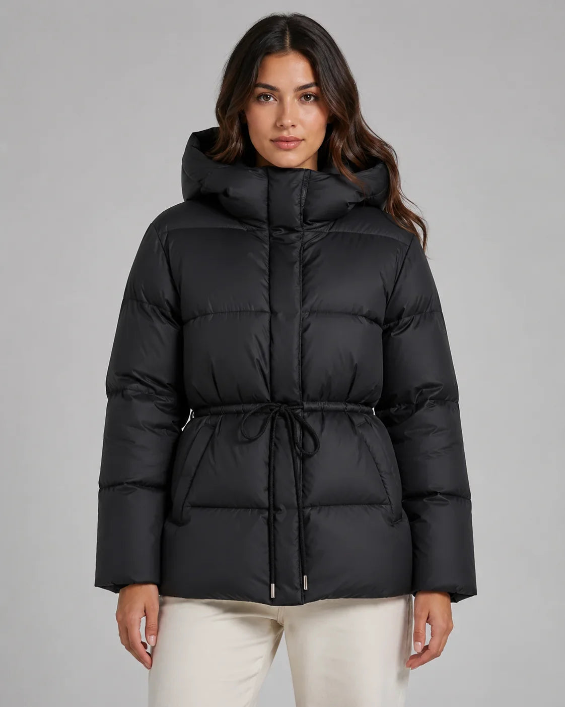 Women's Puffer Jacket with Adjustable Waist and Hood | L&S - 8 - London-stylehouse.com