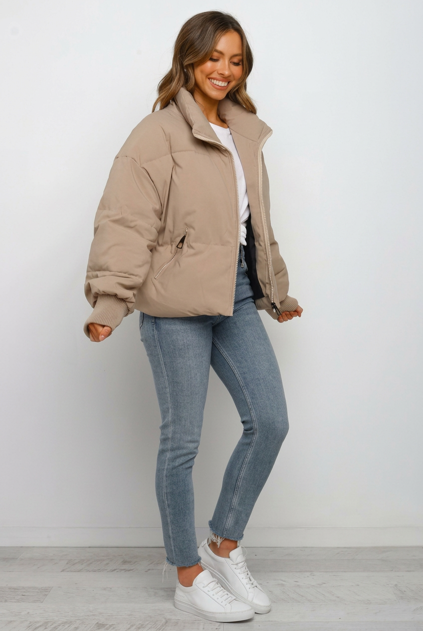 Jacket Women's Casual Oversized Fit with Stand-Up Collar | L&S - 3 - London-stylehouse.com