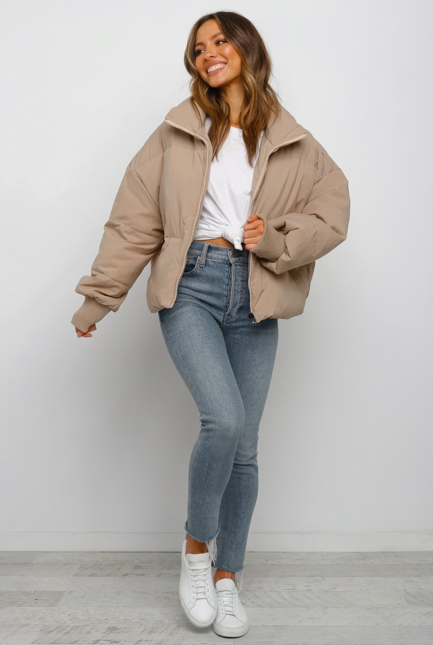Jacket Women's Casual Oversized Fit with Stand-Up Collar | L&S - 4 - London-stylehouse.com