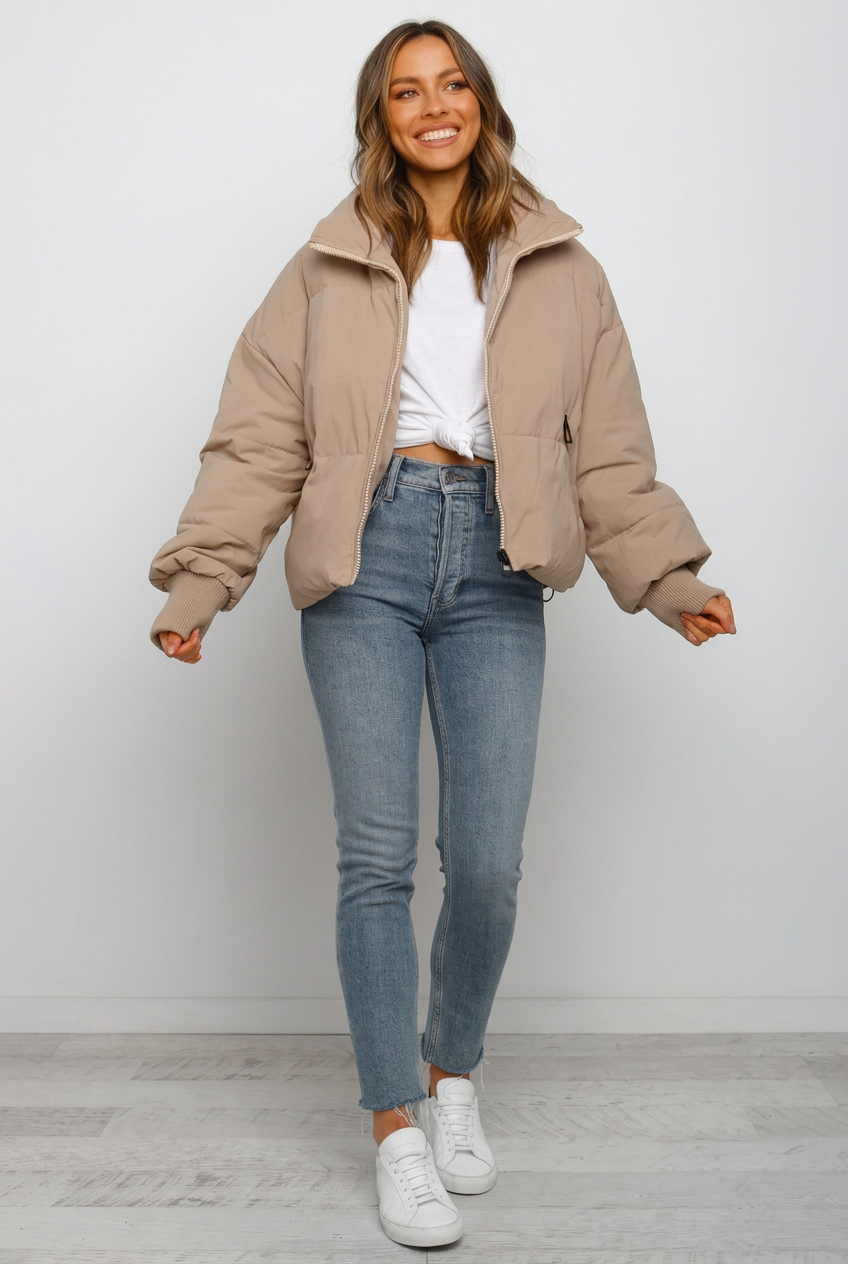 Jacket Women's Casual Oversized Fit with Stand-Up Collar | L&S - 5 - London-stylehouse.com