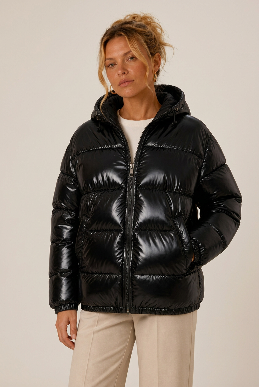 Puffer Jacket Women's with Hooded Design + Glossy Finish | L&S - 1 - London-stylehouse.com