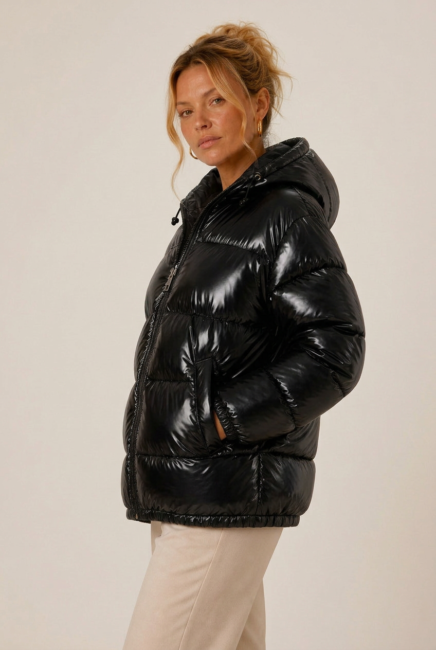 Puffer Jacket Women's with Hooded Design + Glossy Finish | L&S - 2 - London-stylehouse.com