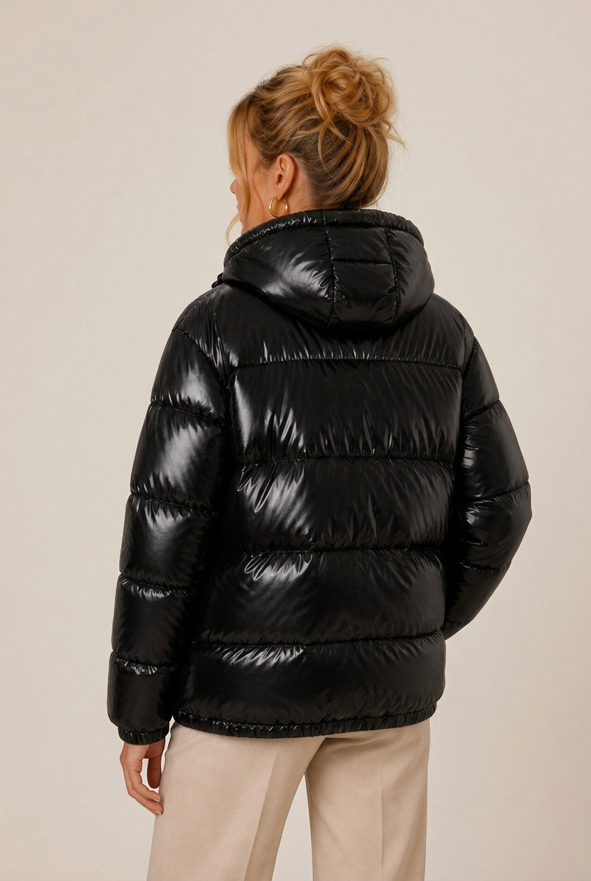 Puffer Jacket Women's with Hooded Design + Glossy Finish | L&S - 3 - London-stylehouse.com