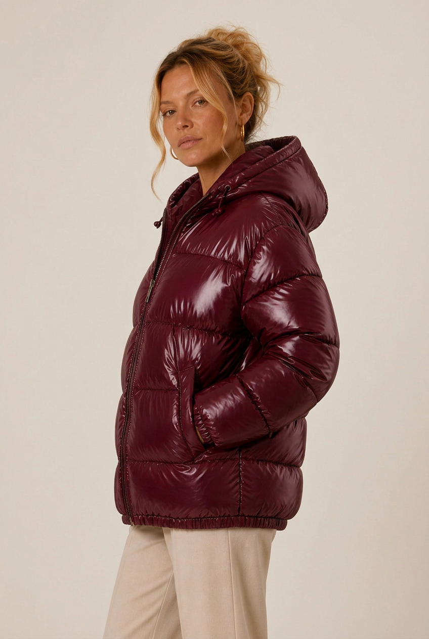 Puffer Jacket Women's with Hooded Design + Glossy Finish | L&S - 5 - London-stylehouse.com