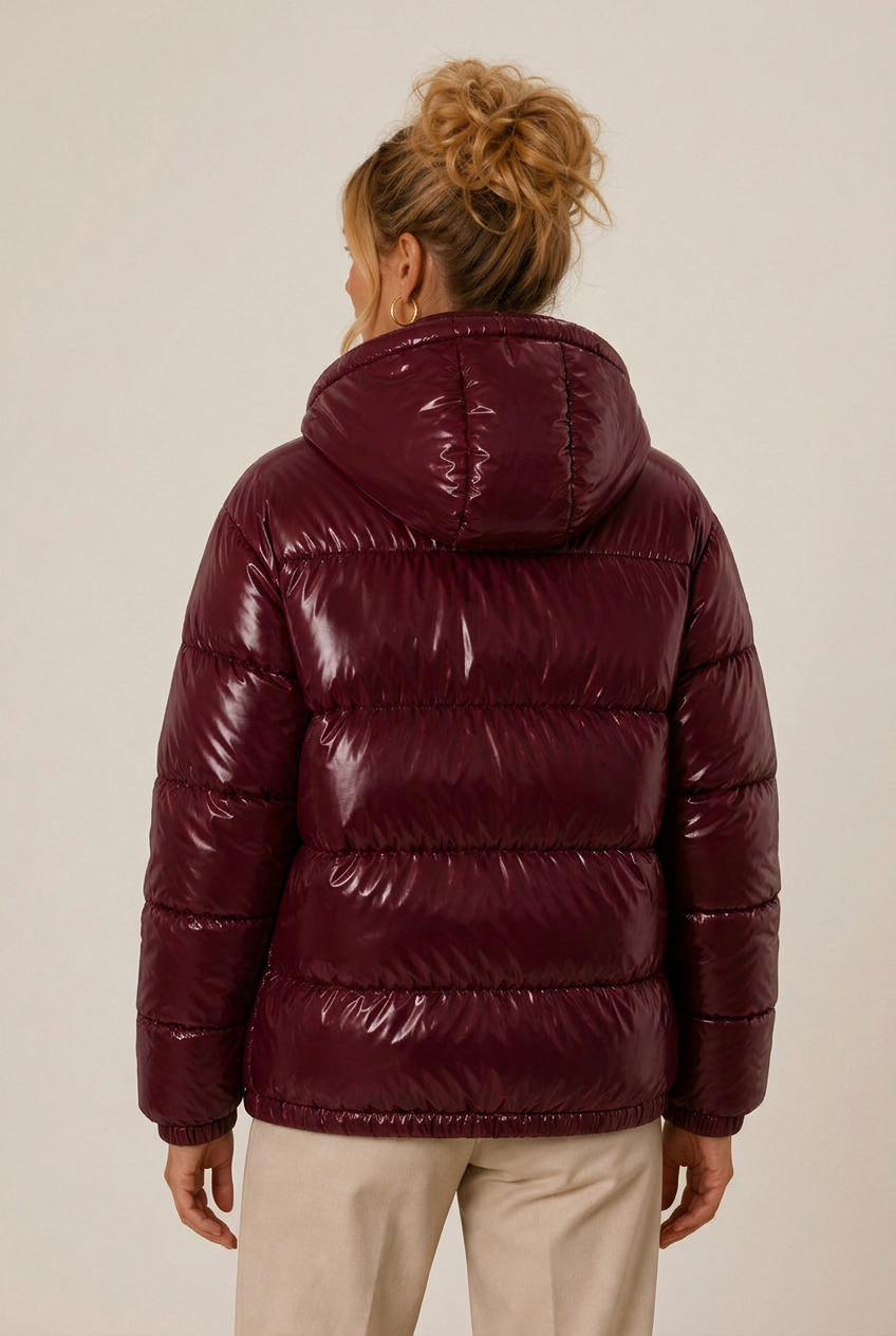 Puffer Jacket Women's with Hooded Design + Glossy Finish | L&S - 6 - London-stylehouse.com