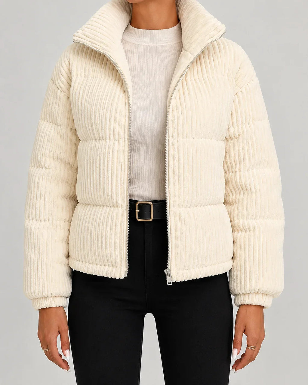 Women's Padded Jacket with Stand Collar | L&S - 1 - London-stylehouse.com