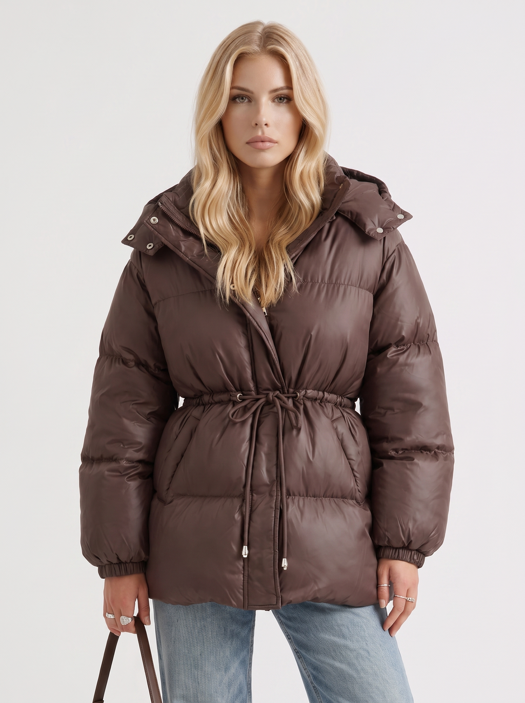 Women's Puffer Jacket with Adjustable Waist | L&S - 1 - London-stylehouse.com