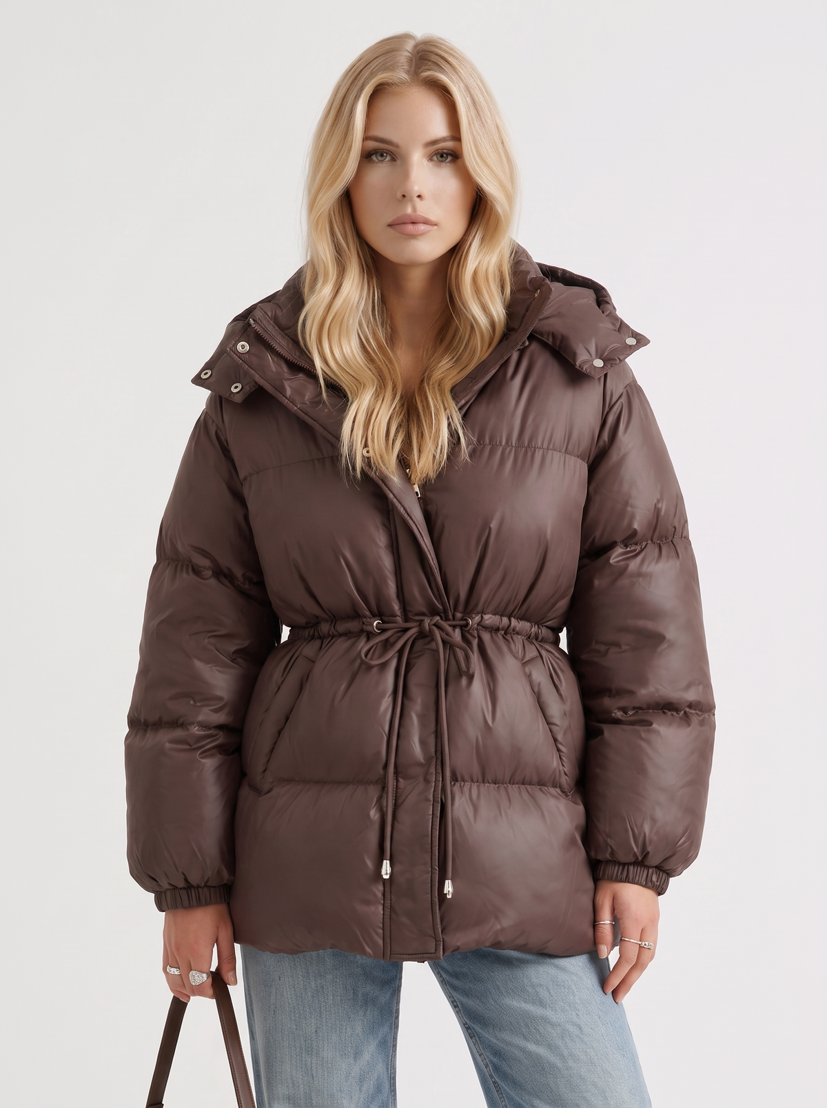 Women's Puffer Jacket with Adjustable Waist | L&S - 1 - London-stylehouse.com