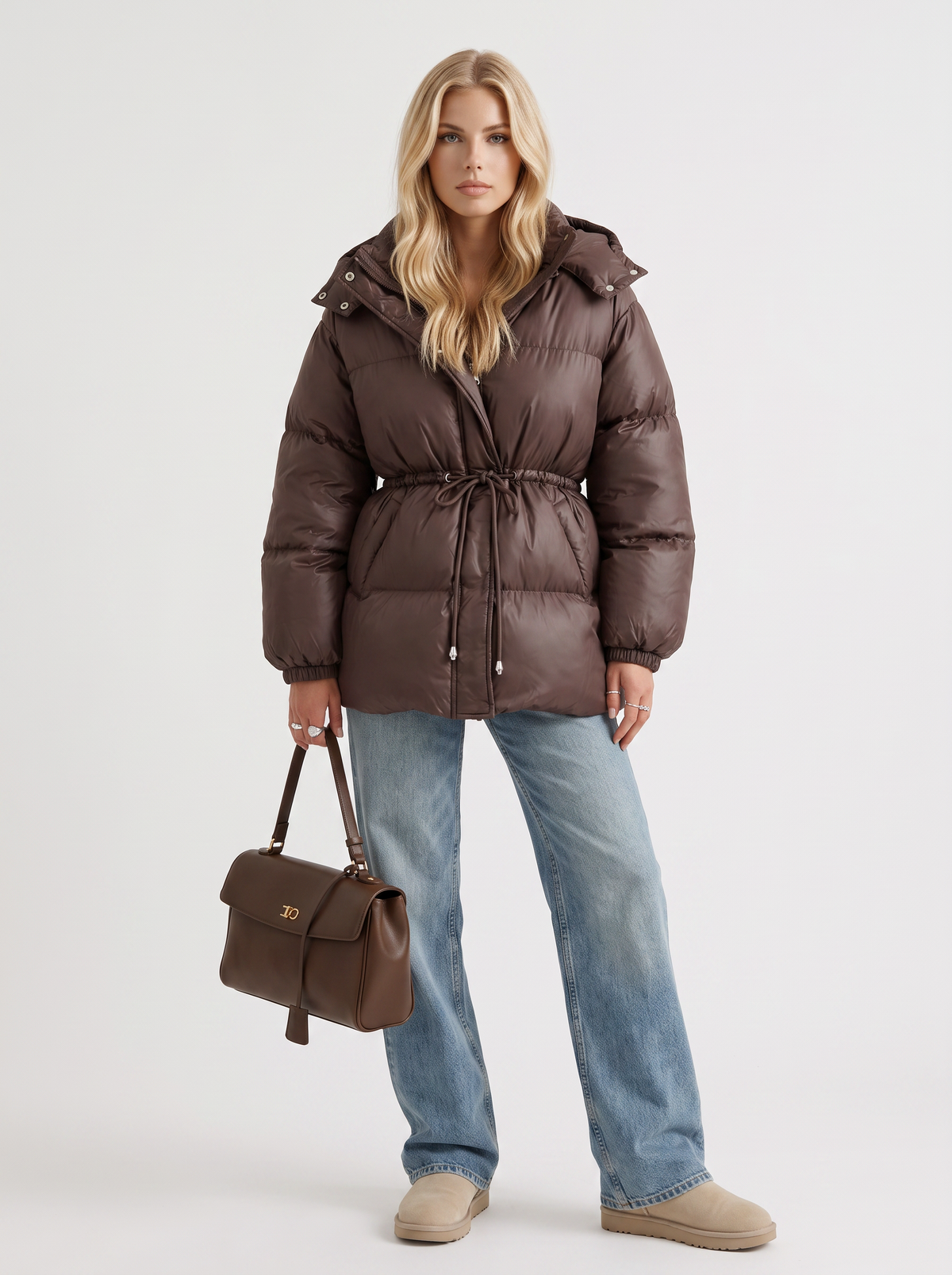 Women's Puffer Jacket with Adjustable Waist | L&S - 2 - London-stylehouse.com
