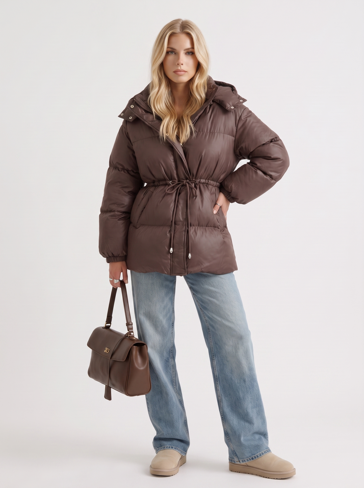 Women's Puffer Jacket with Adjustable Waist | L&S - 3 - London-stylehouse.com