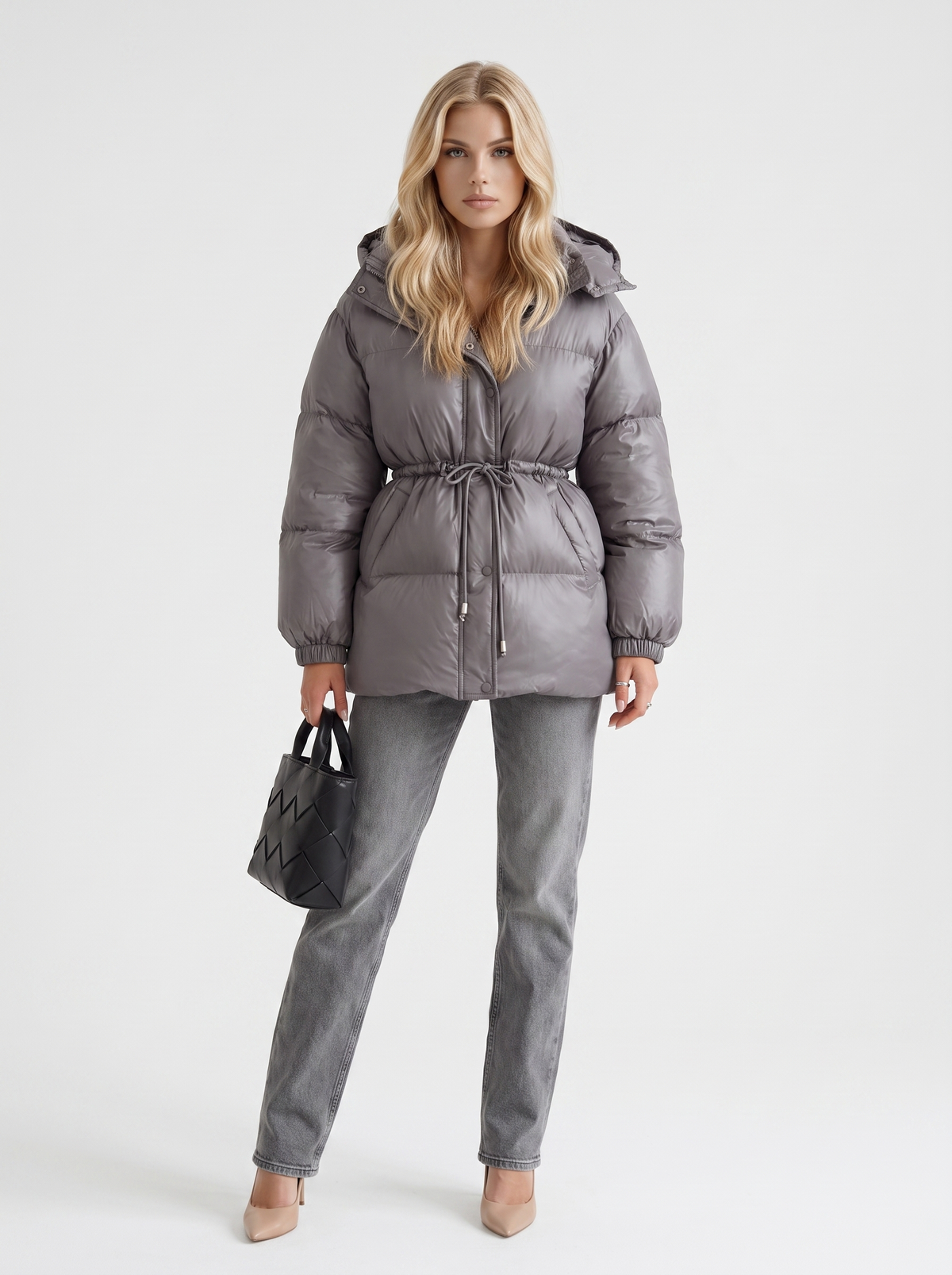 Women's Puffer Jacket with Adjustable Waist | L&S - 14 - London-stylehouse.com