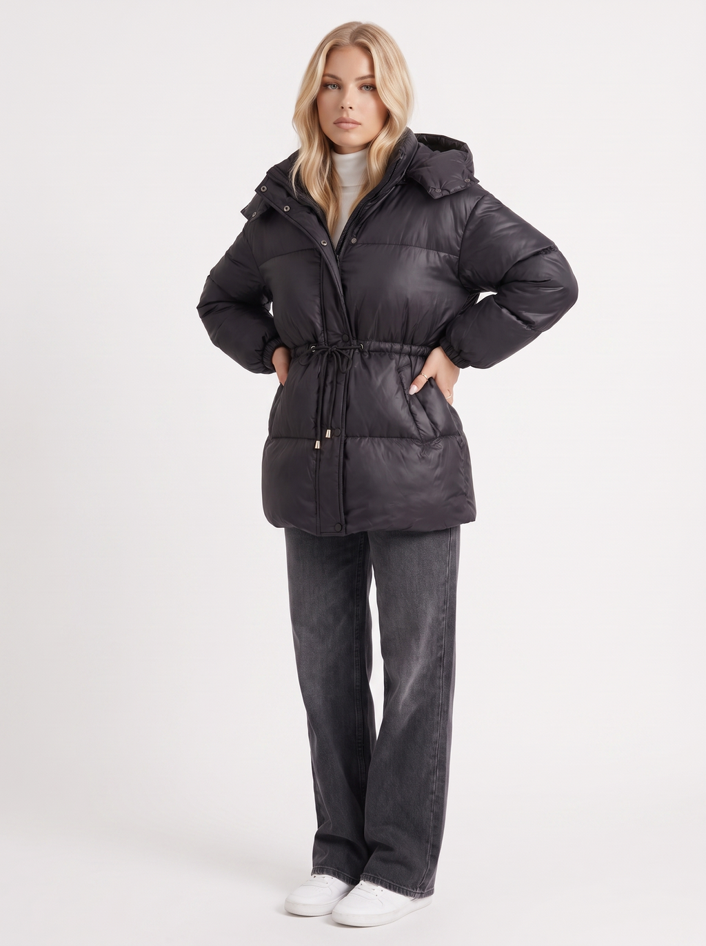 Women's Puffer Jacket with Adjustable Waist | L&S - 21 - London-stylehouse.com