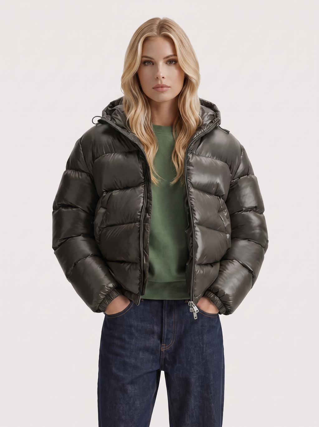 Jacket Women's Cropped Puffer with Hood + Warm Padded Design | L&S - 1 - London-stylehouse.com