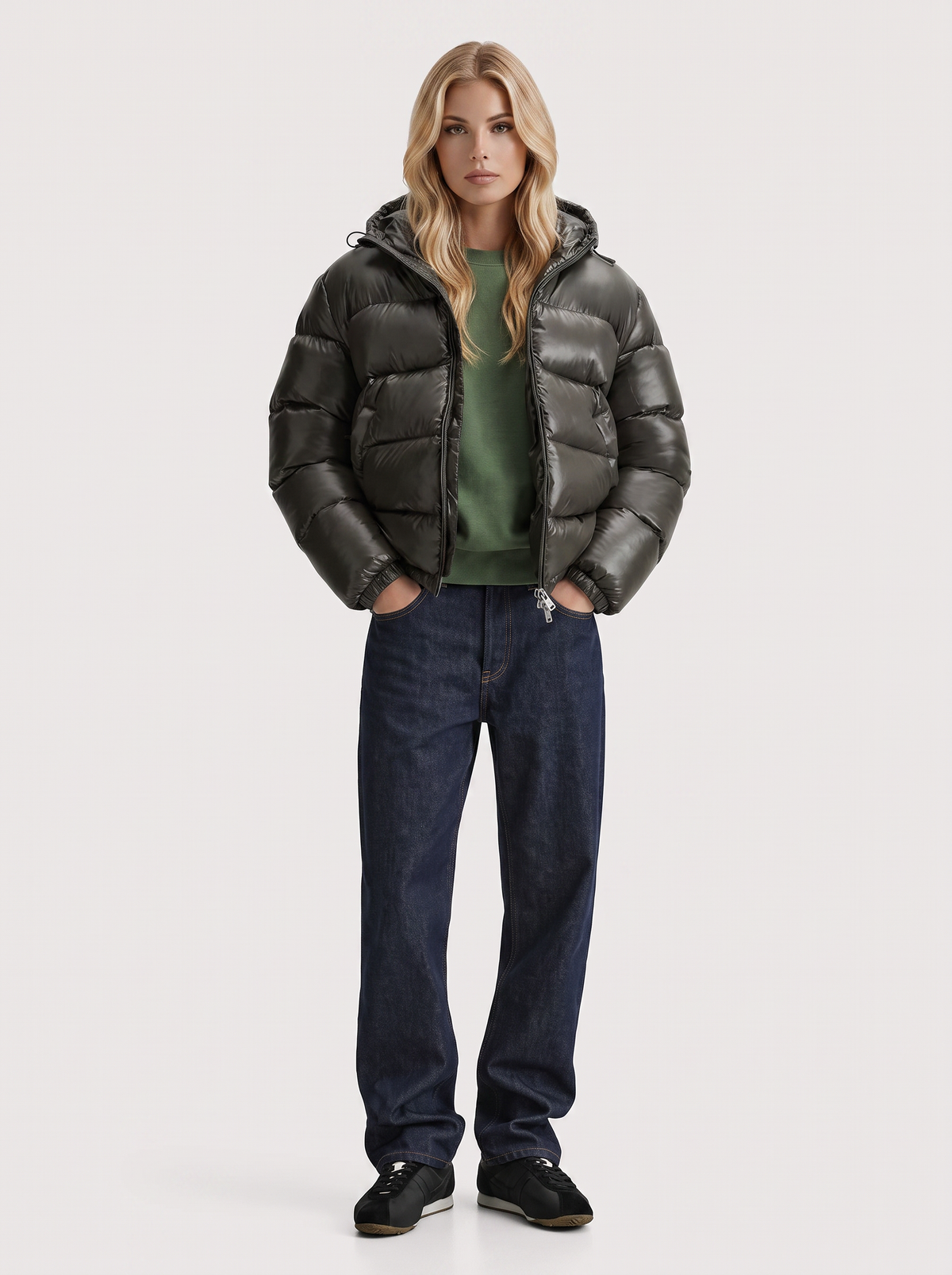 Jacket Women's Cropped Puffer with Hood + Warm Padded Design | L&S - 2 - London-stylehouse.com