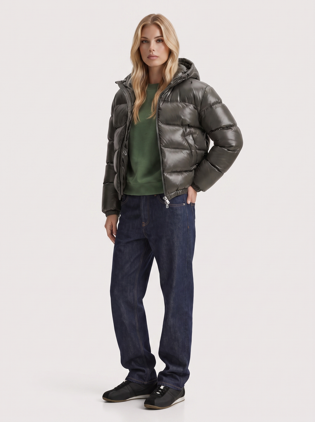 Jacket Women's Cropped Puffer with Hood + Warm Padded Design | L&S - 3 - London-stylehouse.com