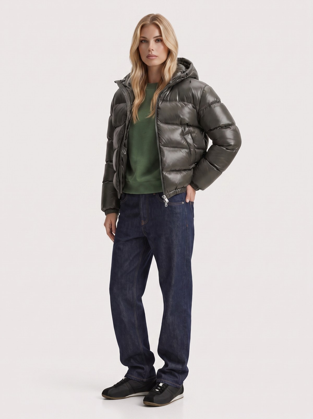 Jacket Women's Cropped Puffer with Hood + Warm Padded Design | L&S - 3 - London-stylehouse.com
