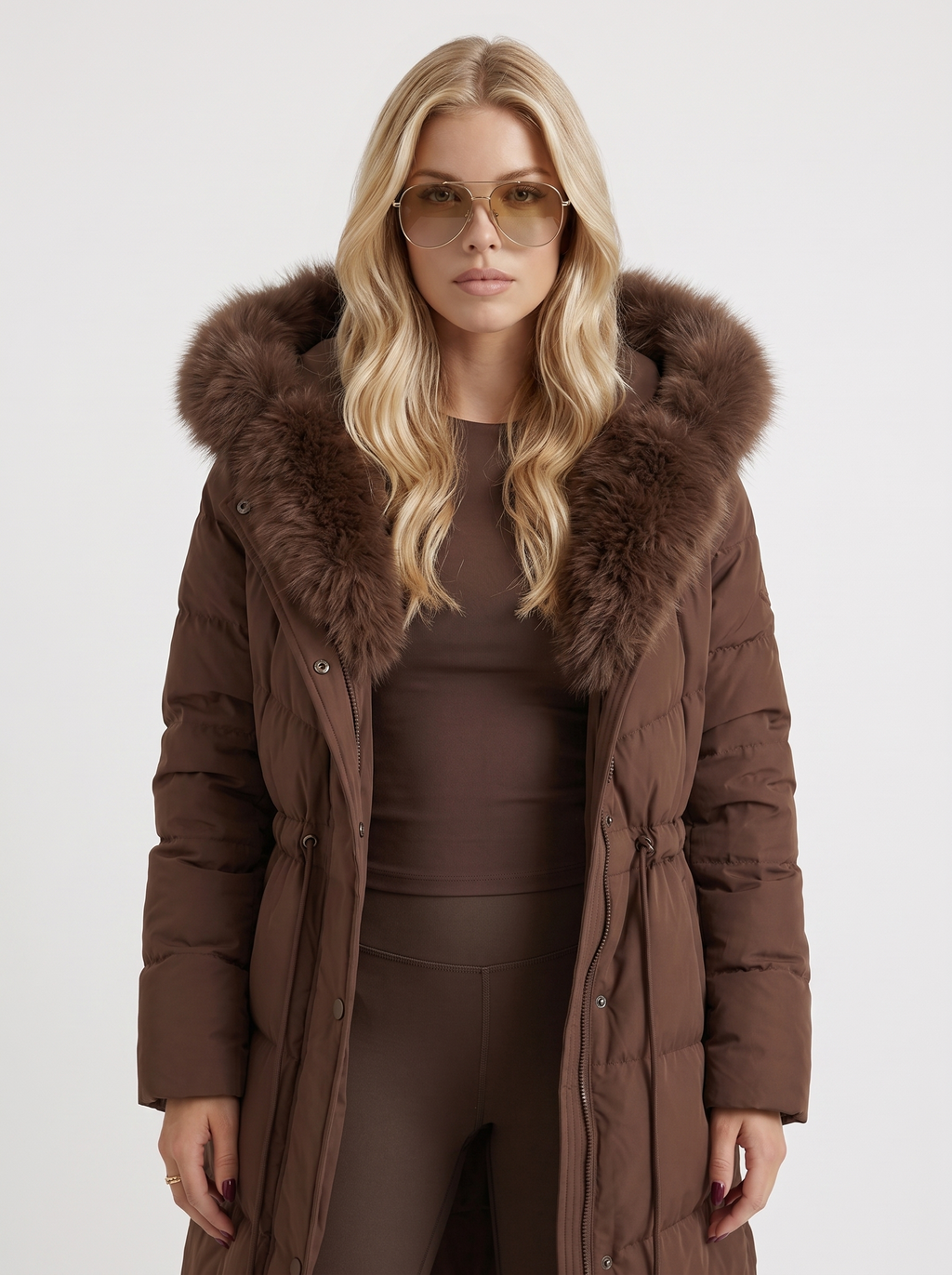 Long Women's Coat with Removable Hood & Adjustable Waist | L&S - 2 - London-stylehouse.com