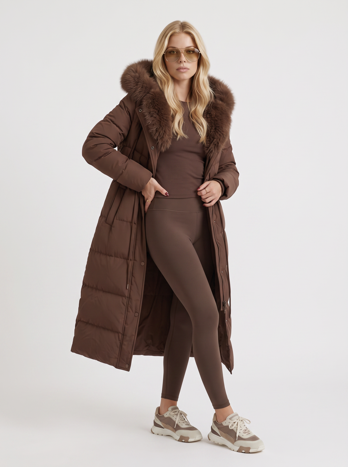 Long Women's Coat with Removable Hood & Adjustable Waist | L&S - 3 - London-stylehouse.com