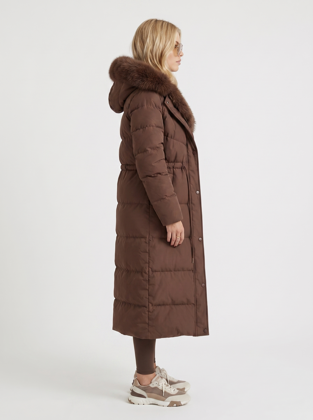 Long Women's Coat with Removable Hood & Adjustable Waist | L&S - 4 - London-stylehouse.com