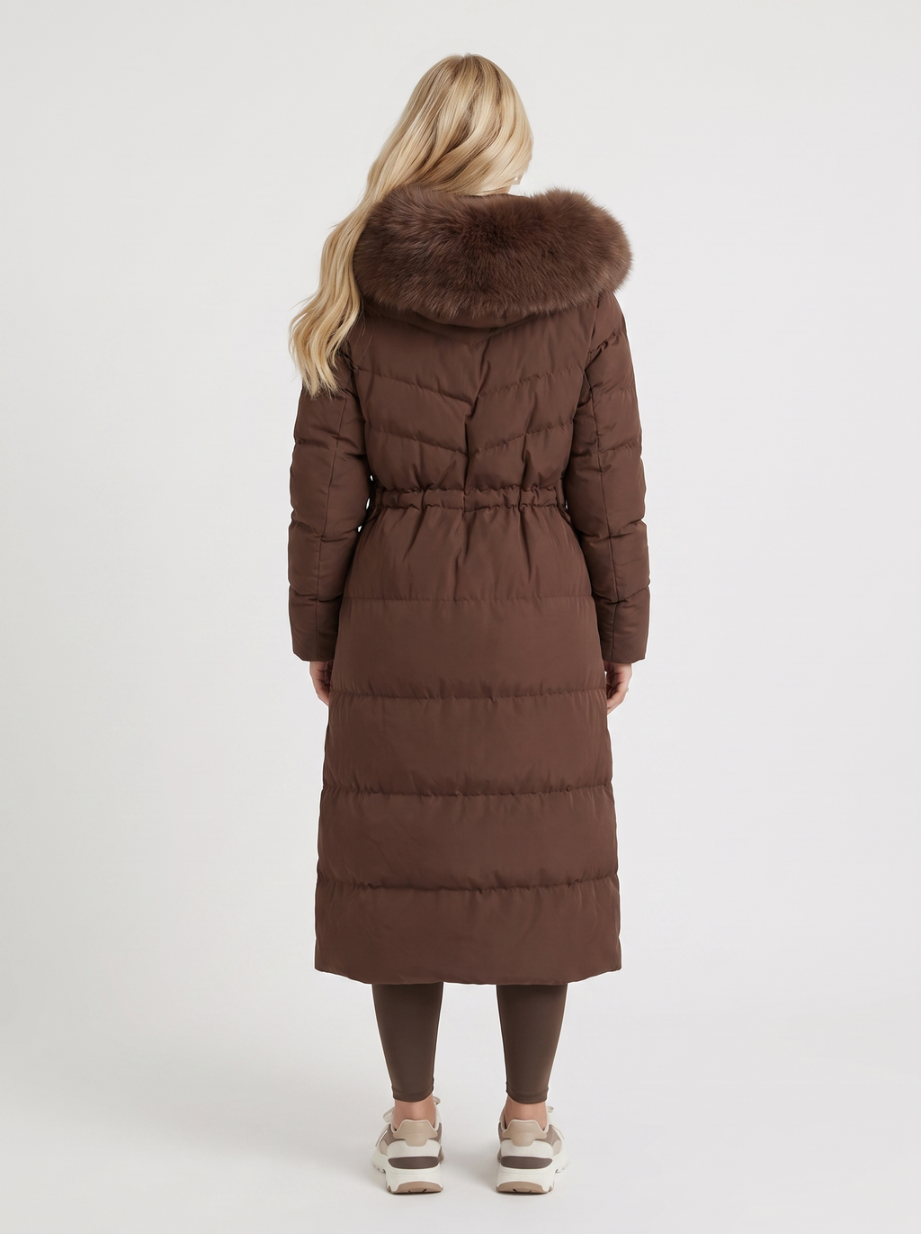Long Women's Coat with Removable Hood & Adjustable Waist | L&S - 5 - London-stylehouse.com